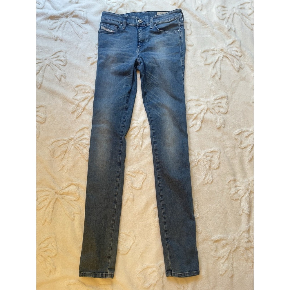Diesel Womens Skinzee Super Slim Skinny Reg Waist Distressed Jeans Blue Size 25